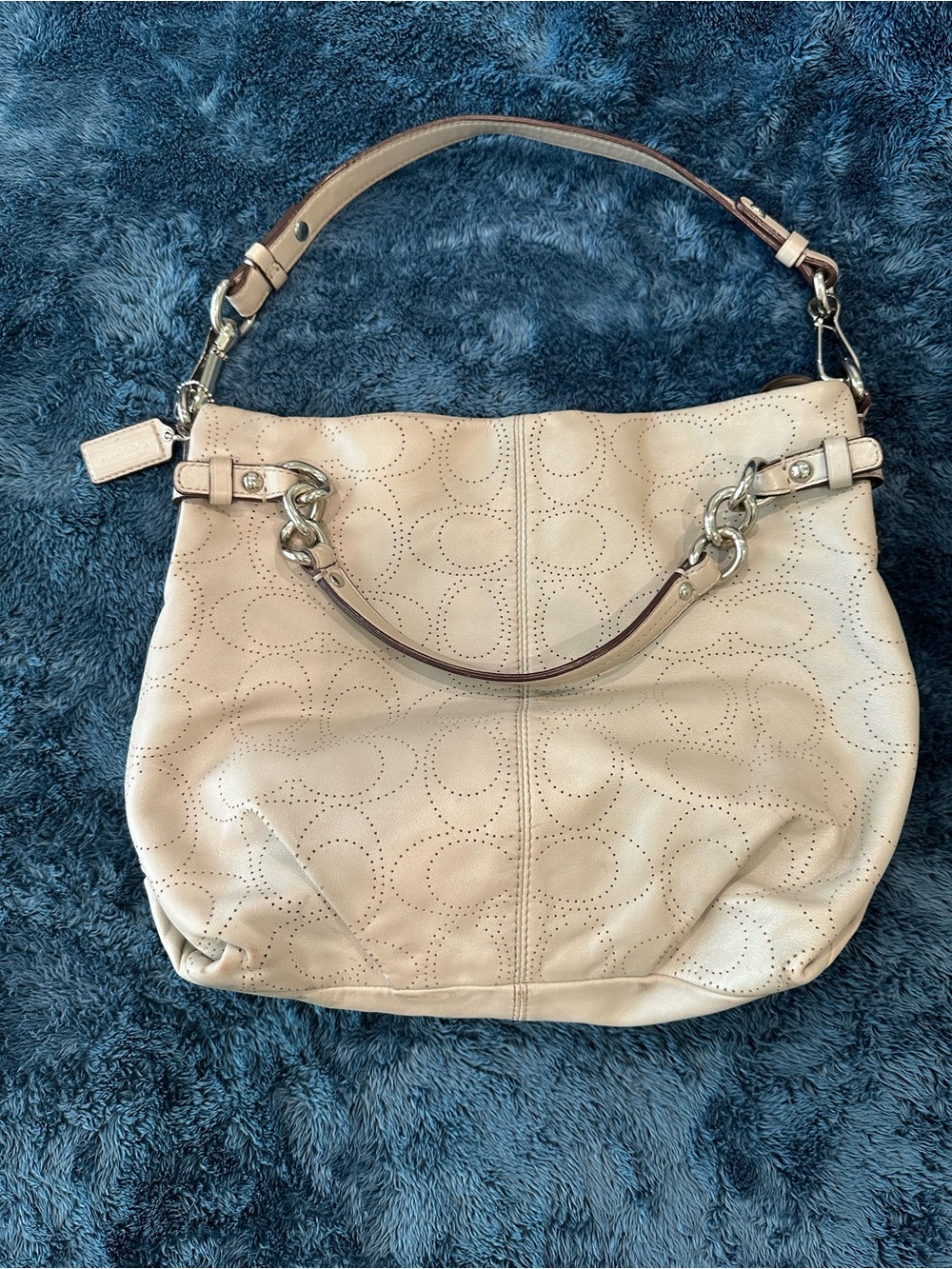 Coach Brooke Perforated Signature Leather Convertible Hobo Gray- style F16908.